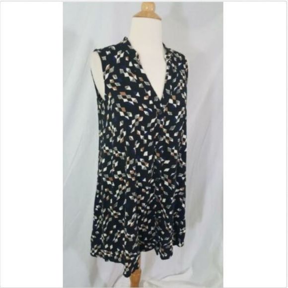 𝅺maeve Sleeveless Black Pattern Swing Dress sz S - Picture 2 of 6